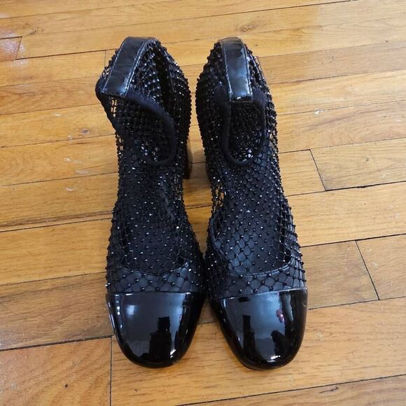 Steve Madden Eleanor Crystal Embellished Ankle Heel Black Boots Rhinestone Mesh - Picture 4 of 13